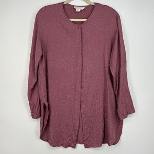 Lew Magram Womens Size 12 Button Front Tunic Top Dusty Pink Crinkle 100% Silk LS